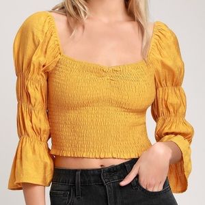 Yellow, peasant, crop top